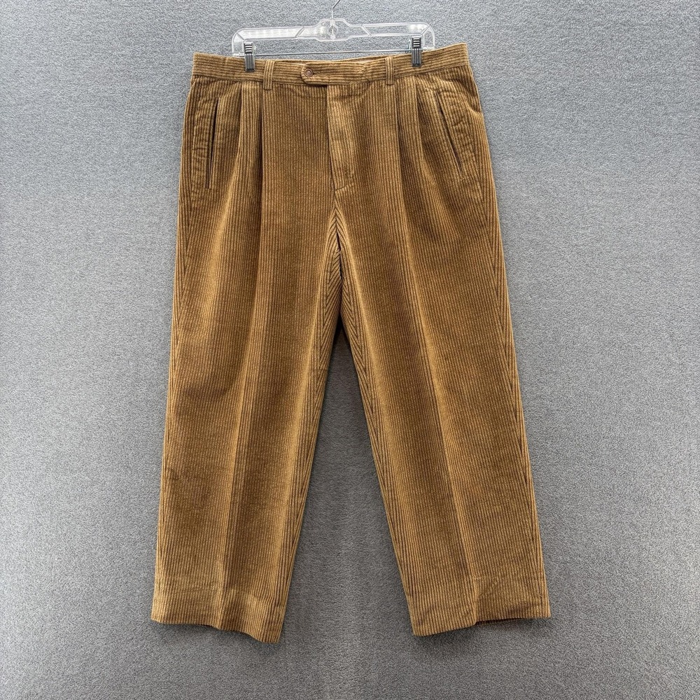 Zanella Pants Mens 38x29 Brown Corduroy Double Pleated Wide Wale Trousers Italy